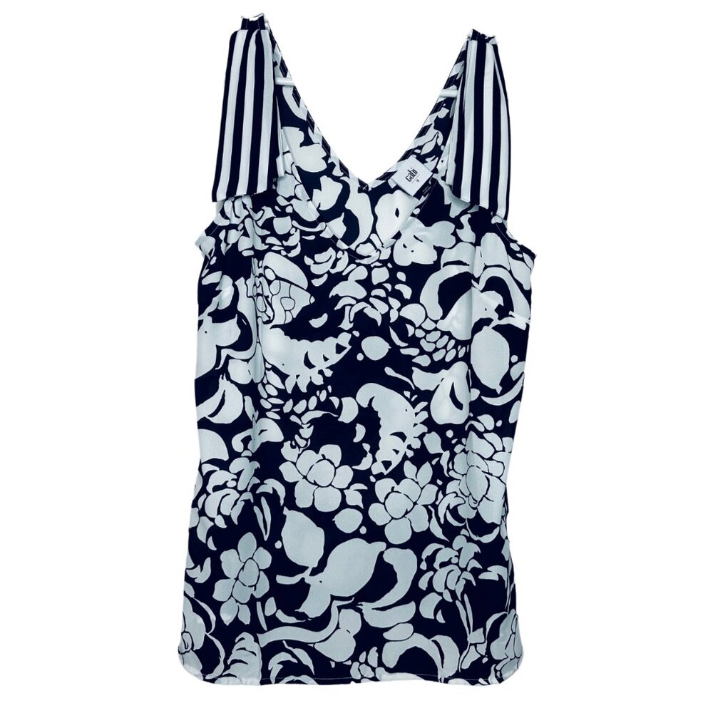 Cabi Shoulder Tie Sleeveless Shirt | Women's Size S Blue White Floral Tank Top
